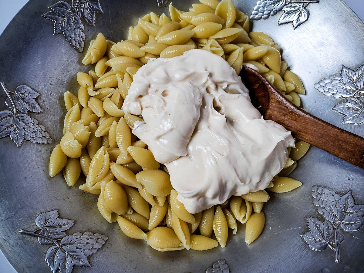 Creamy Tuna Egg Pasta Salad All She Cooks
