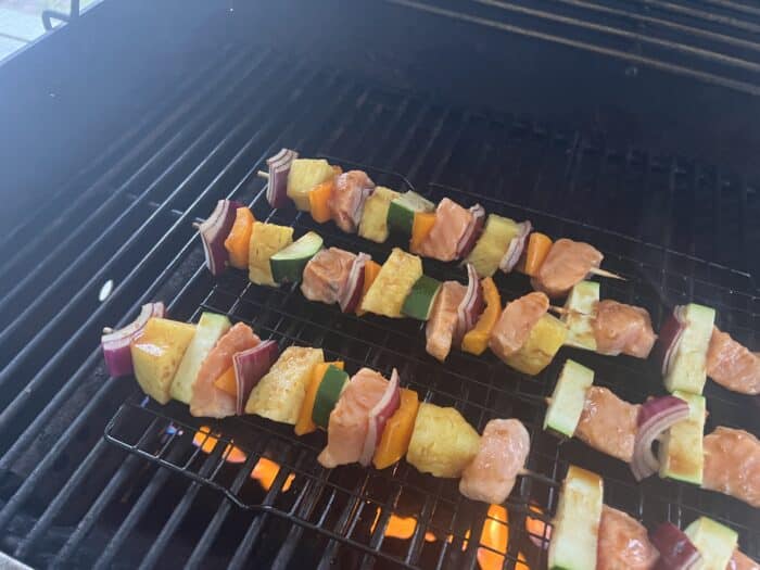 salmon kebabs on the grill