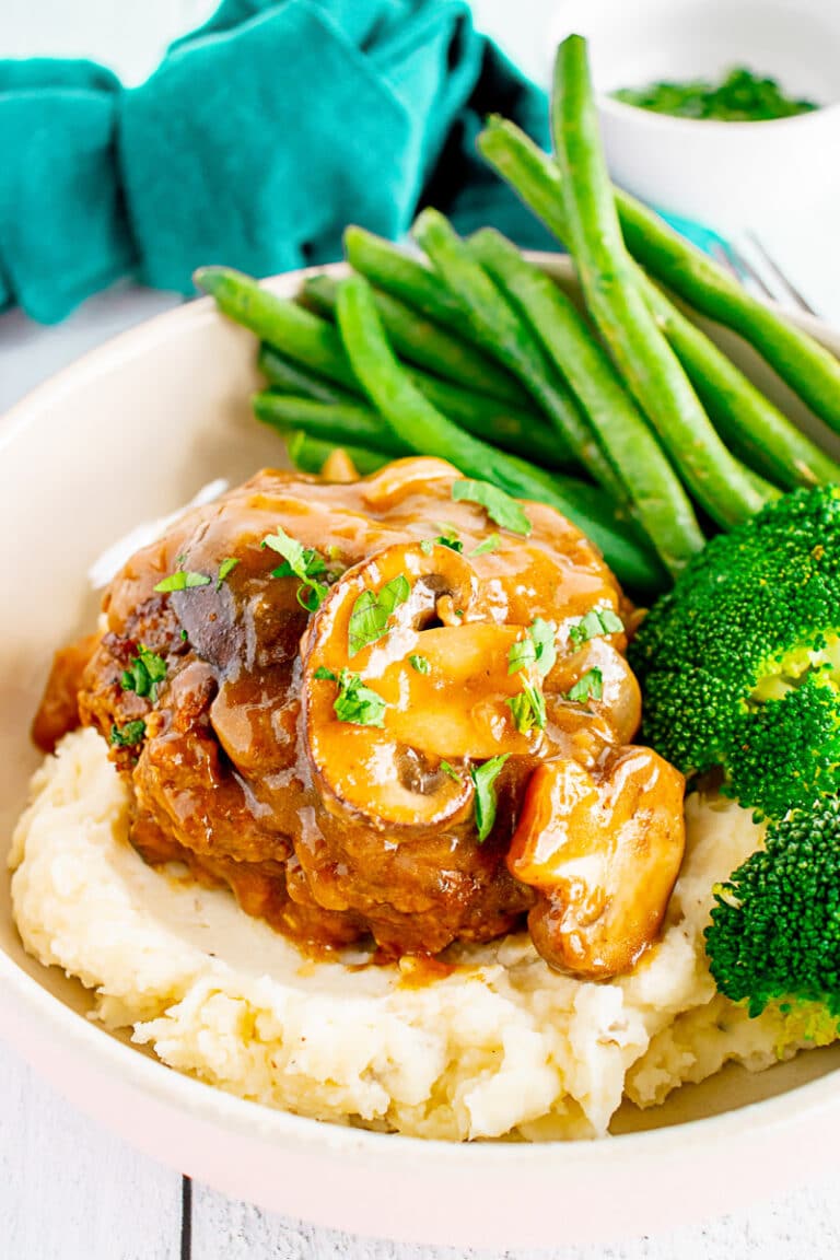 Hamburger Steaks with Mashed Potatoes - All She Cooks