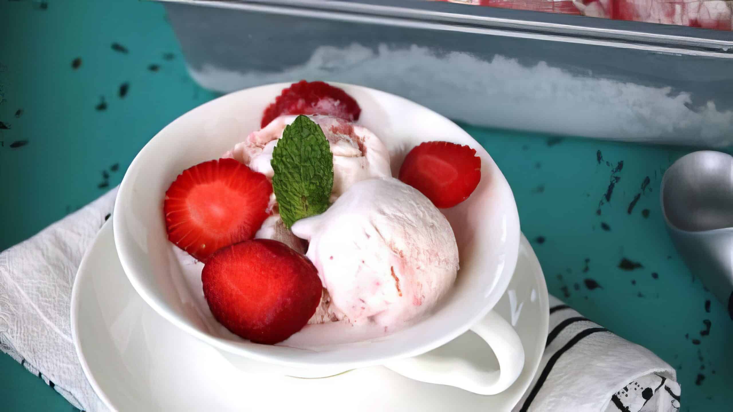 overhead view of strawberry ice cream