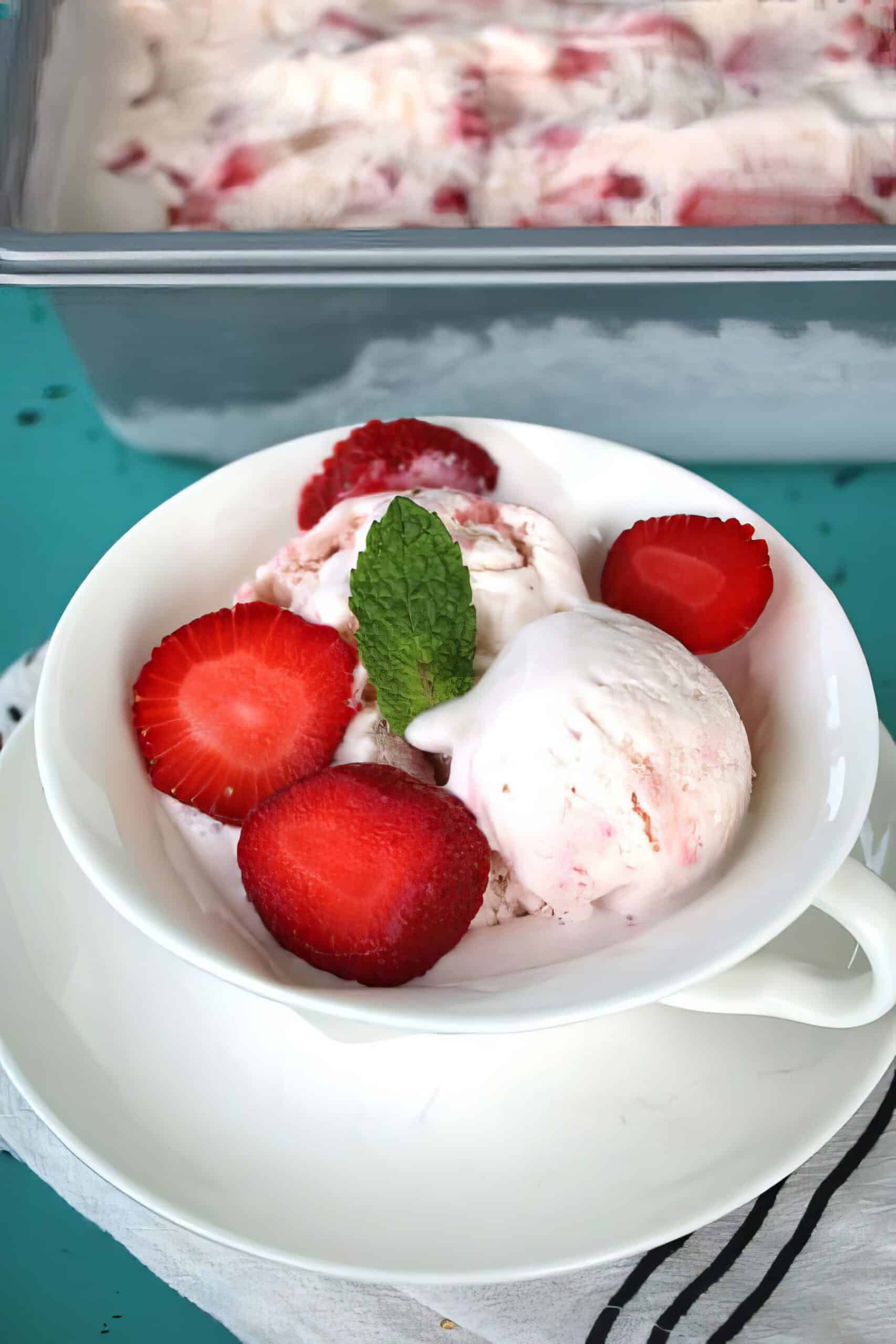 strawberry ice cream being served