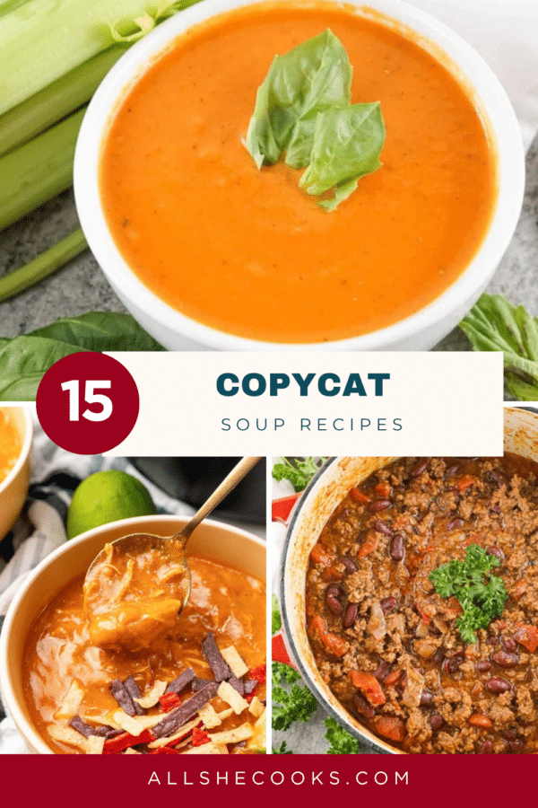 15 copycat soup recipes Pinterest pin