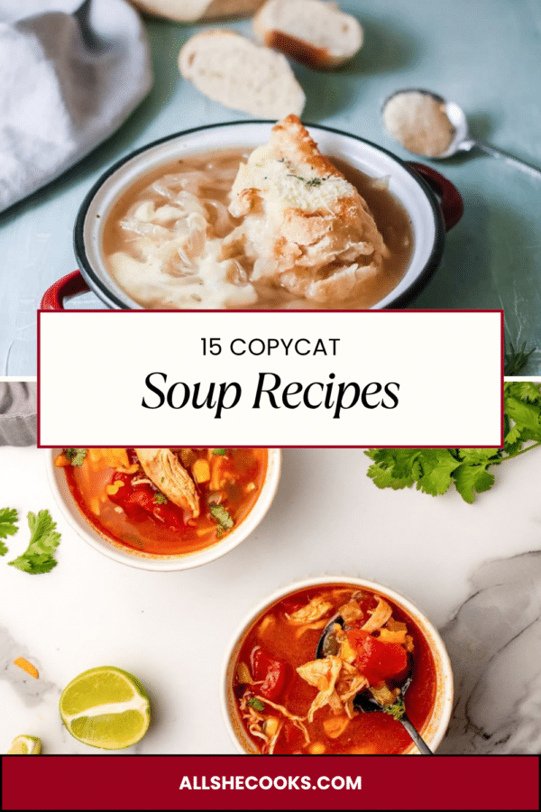 15 copycat soup recipes Pinterest pin