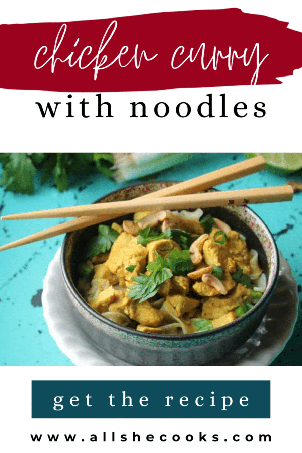 Chicken curry with noodles Pinterest graphic