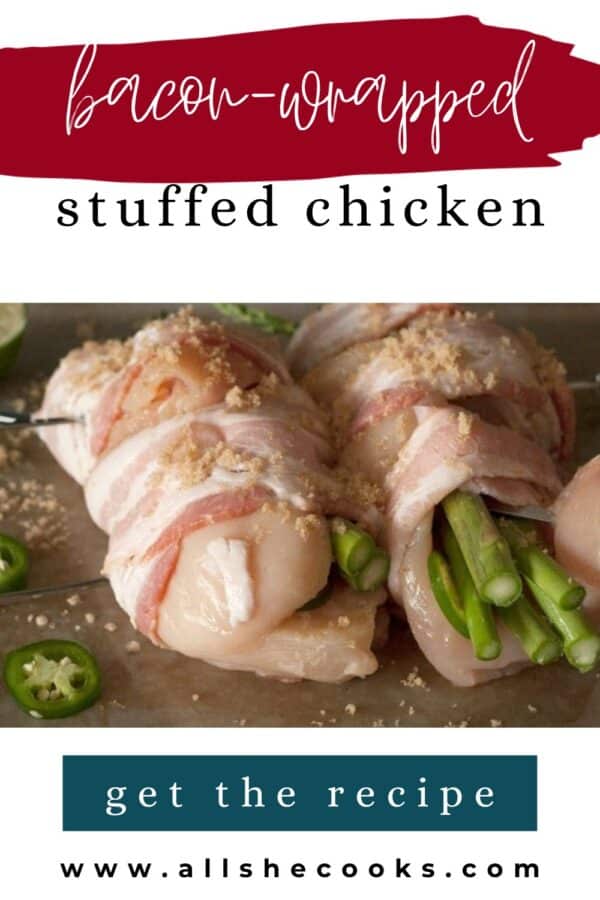 Bacon-wrapped stuffed chicken Pinterest graphic