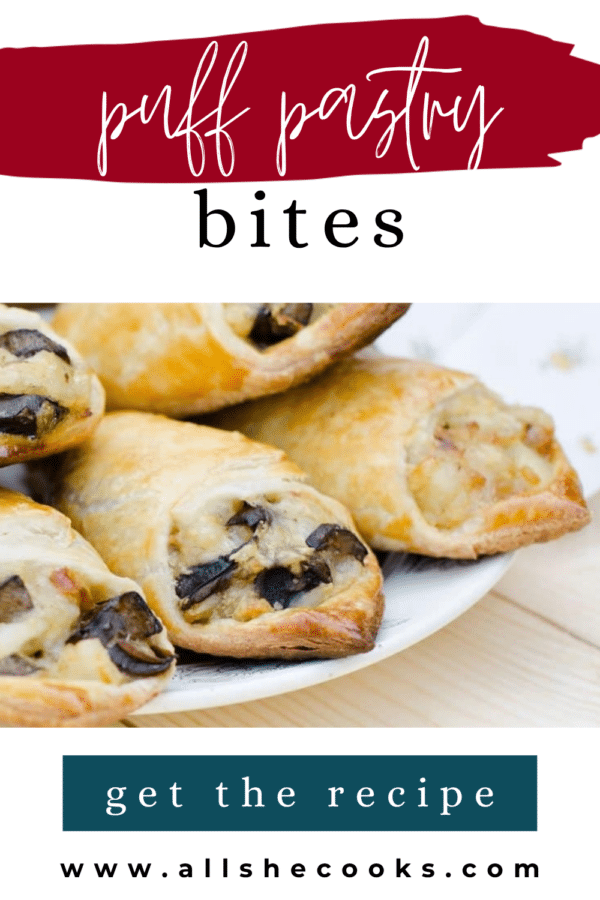 Puff Pastry Bites with Caramelized Onions and Mushrooms - Pinterest pin