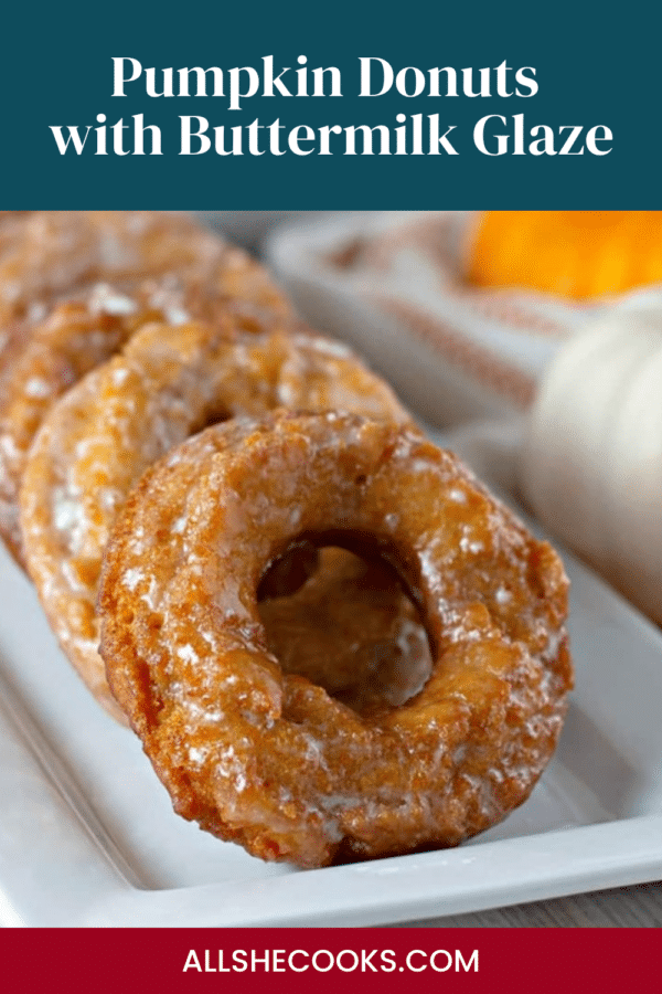 Pinterest pin for Pumpkin Donuts with Buttermilk Glaze