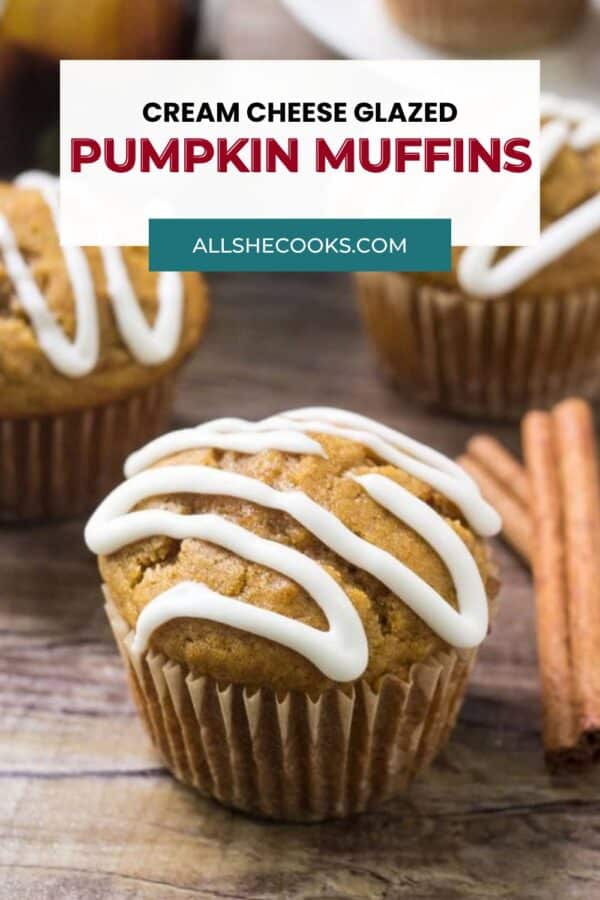 Cream cheese glazed pumpkin muffins Pinterest pin