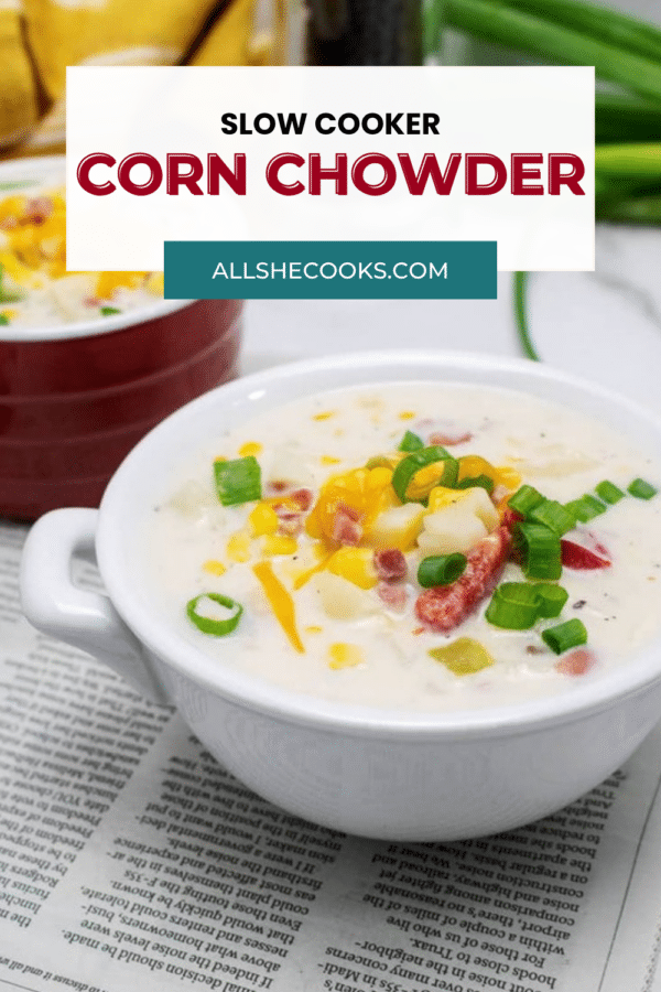 Creamy slow cooker corn chowder with ham - Pinterest graphic