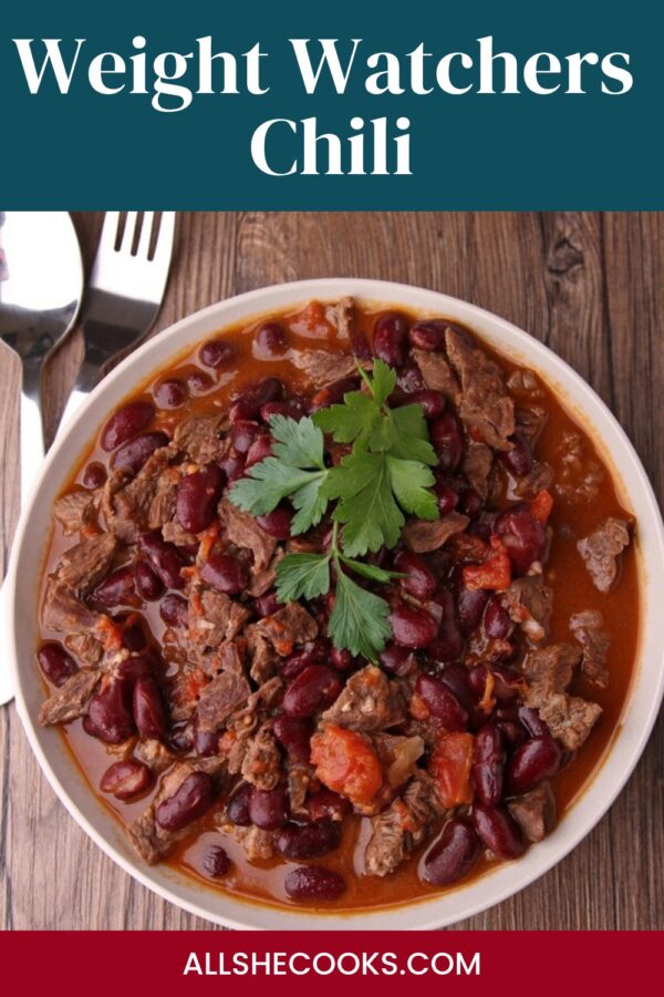 Weight Watchers Chili pin showing an overhead bowl of healthy chili
